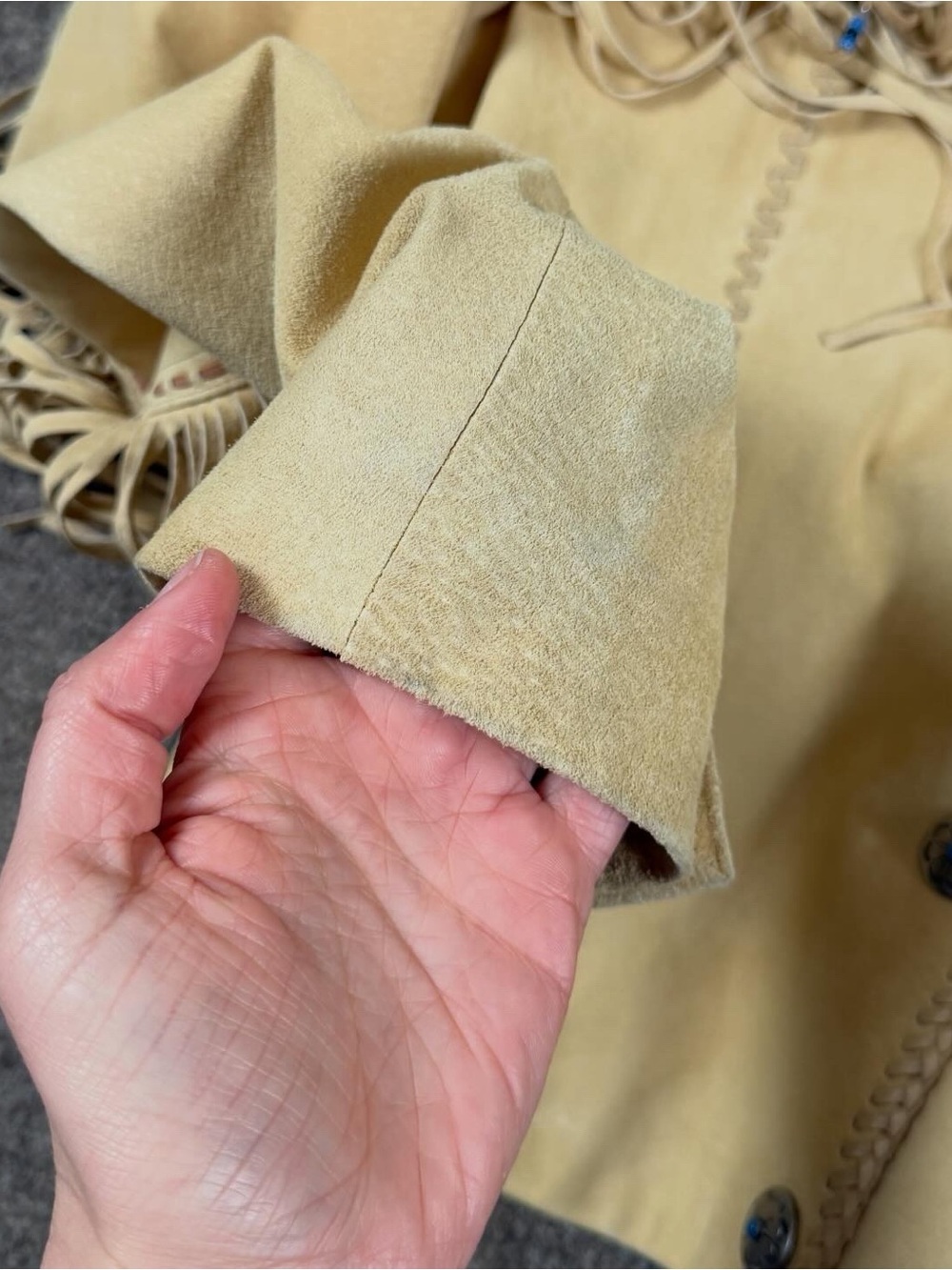 Cripple Creek Tan Suede Leather Fringe Western Jacket Womens L Beaded Medallions - Picture 10 of 15